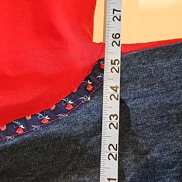 Vintage Patchwork Quilt Denim Jacket Coat Red Long Sleeve XL Pocket Boho Western - Picture 14 of 15